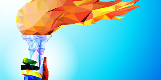 A multi-coloured illustration of the Olympic torch.